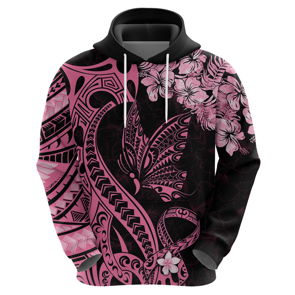 Polynesian Floral Butterfly Hoodie Breast Cancer Pink Ribbon - Wonder Print Shop