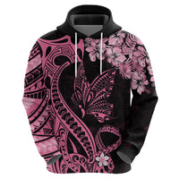 Polynesian Floral Butterfly Hoodie Breast Cancer Pink Ribbon - Wonder Print Shop