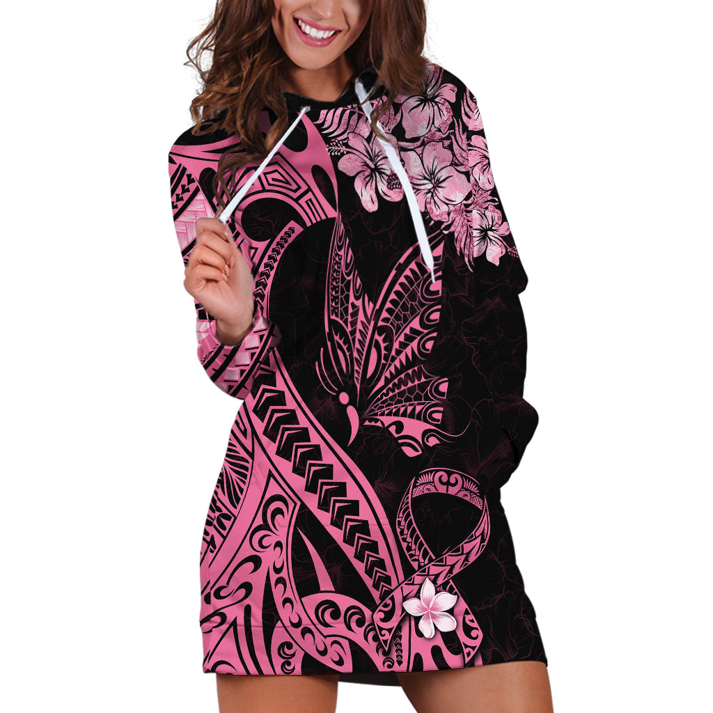 Polynesian Floral Butterfly Hoodie Dress Breast Cancer Pink Ribbon - Wonder Print Shop