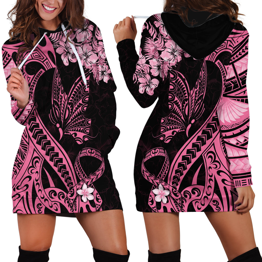 Polynesian Floral Butterfly Hoodie Dress Breast Cancer Pink Ribbon - Wonder Print Shop