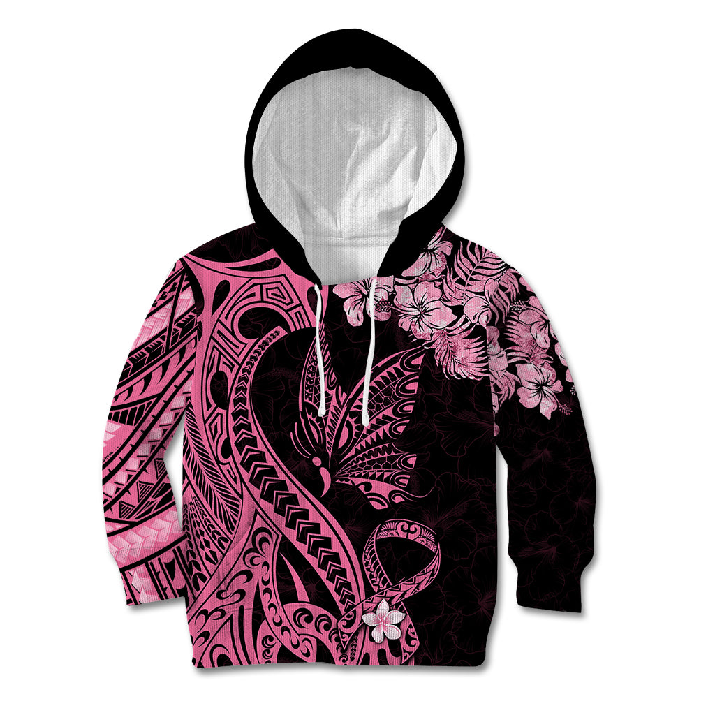 Polynesian Floral Butterfly Kid Hoodie Breast Cancer Pink Ribbon - Wonder Print Shop