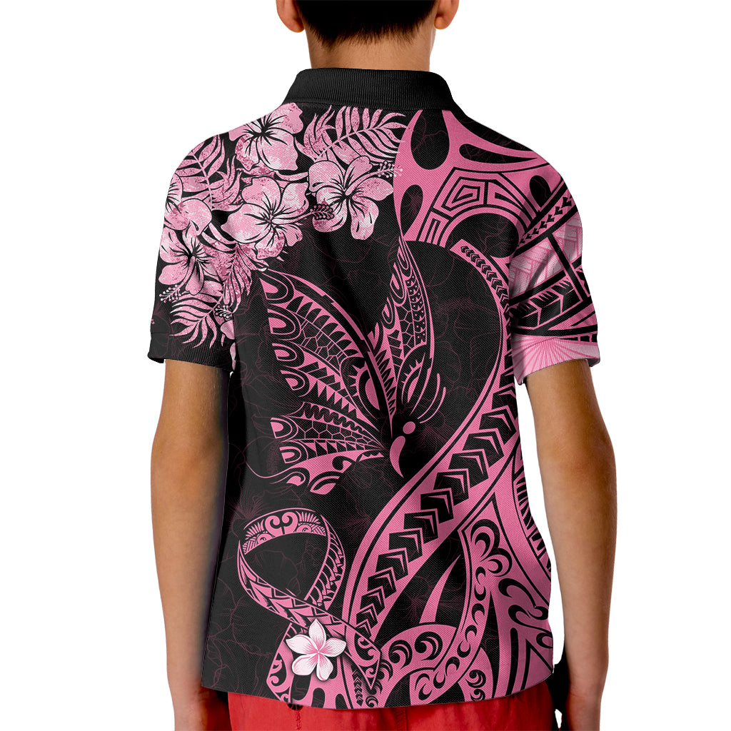 Polynesian Floral Butterfly Kid Polo Shirt Breast Cancer Pink Ribbon - Wonder Print Shop