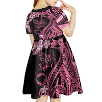 Polynesian Floral Butterfly Kid Short Sleeve Dress Breast Cancer Pink Ribbon - Wonder Print Shop