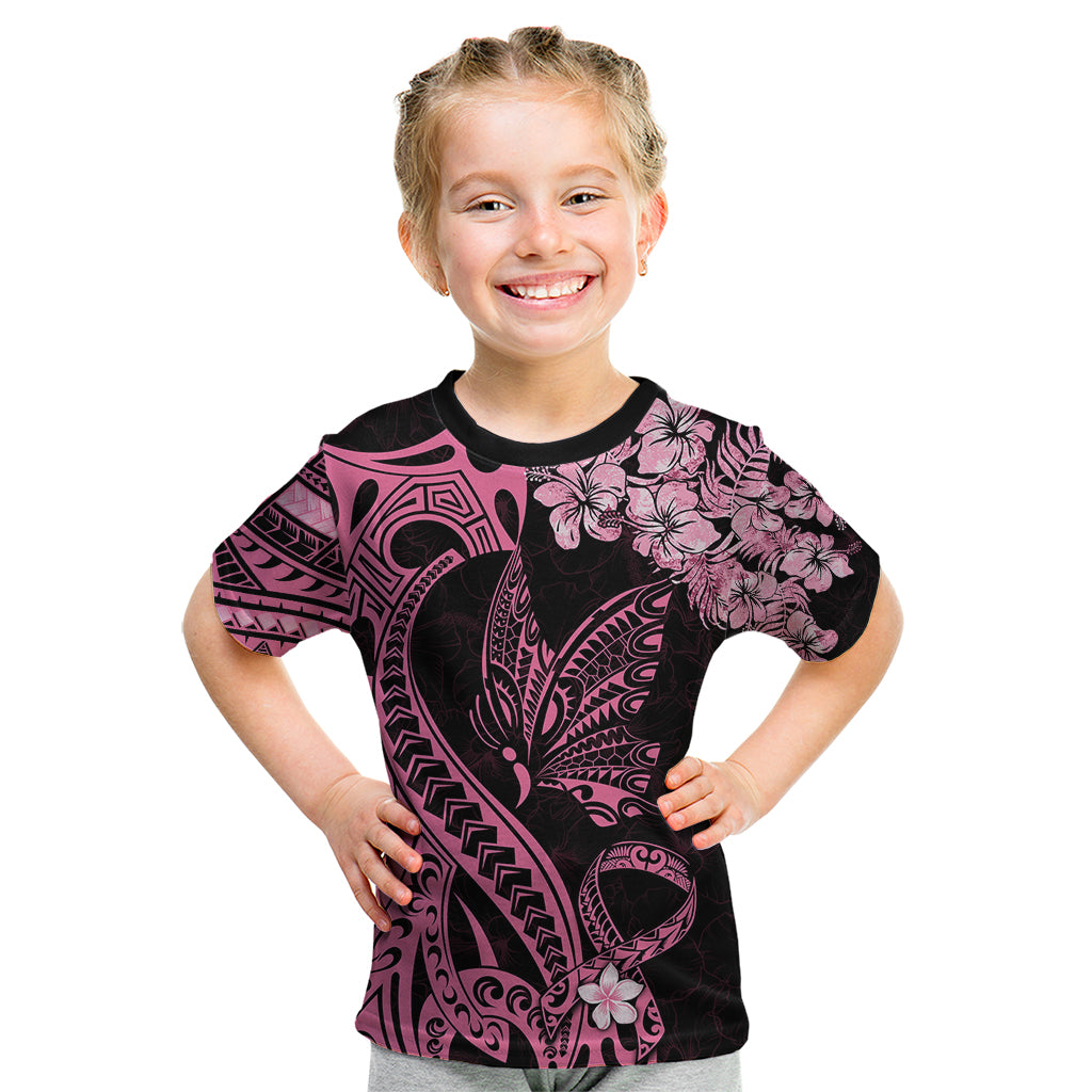 Polynesian Floral Butterfly Kid T Shirt Breast Cancer Pink Ribbon - Wonder Print Shop