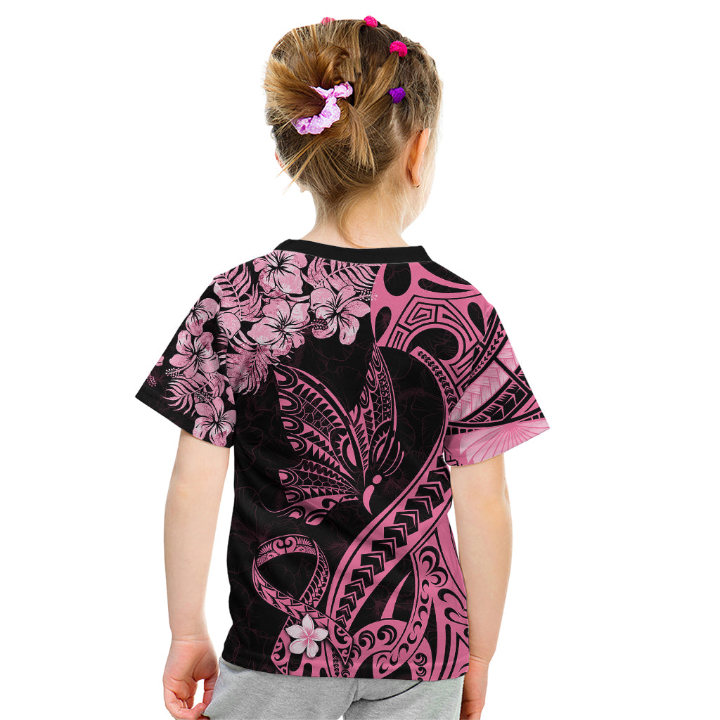 Polynesian Floral Butterfly Kid T Shirt Breast Cancer Pink Ribbon - Wonder Print Shop