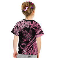 Polynesian Floral Butterfly Kid T Shirt Breast Cancer Pink Ribbon - Wonder Print Shop