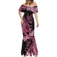 Polynesian Floral Butterfly Mermaid Dress Breast Cancer Pink Ribbon - Wonder Print Shop