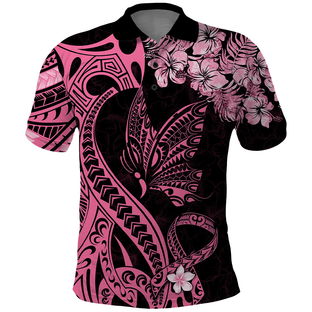 Polynesian Floral Butterfly Polo Shirt Breast Cancer Pink Ribbon - Wonder Print Shop