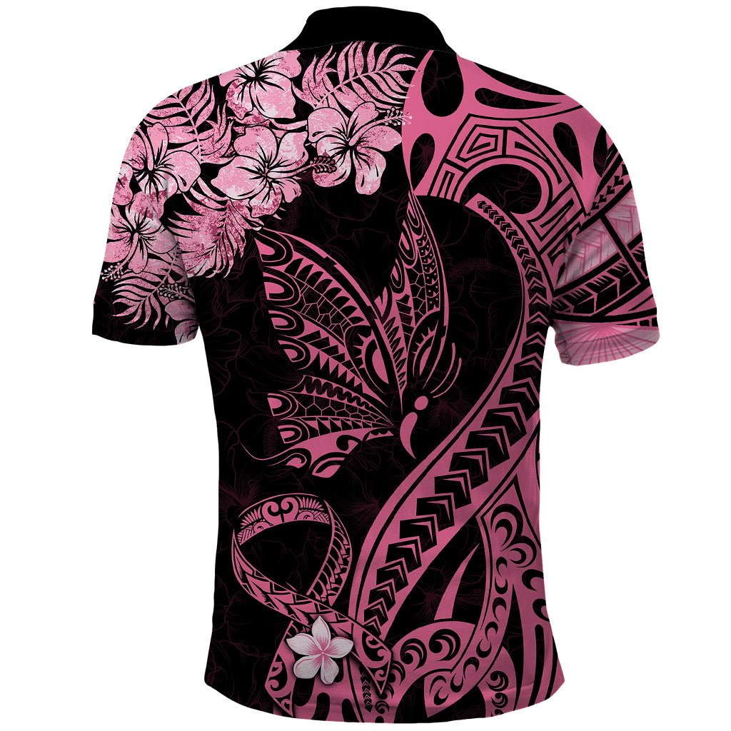 Polynesian Floral Butterfly Polo Shirt Breast Cancer Pink Ribbon - Wonder Print Shop