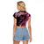Polynesian Floral Butterfly Raglan Cropped T Shirt Breast Cancer Pink Ribbon - Wonder Print Shop