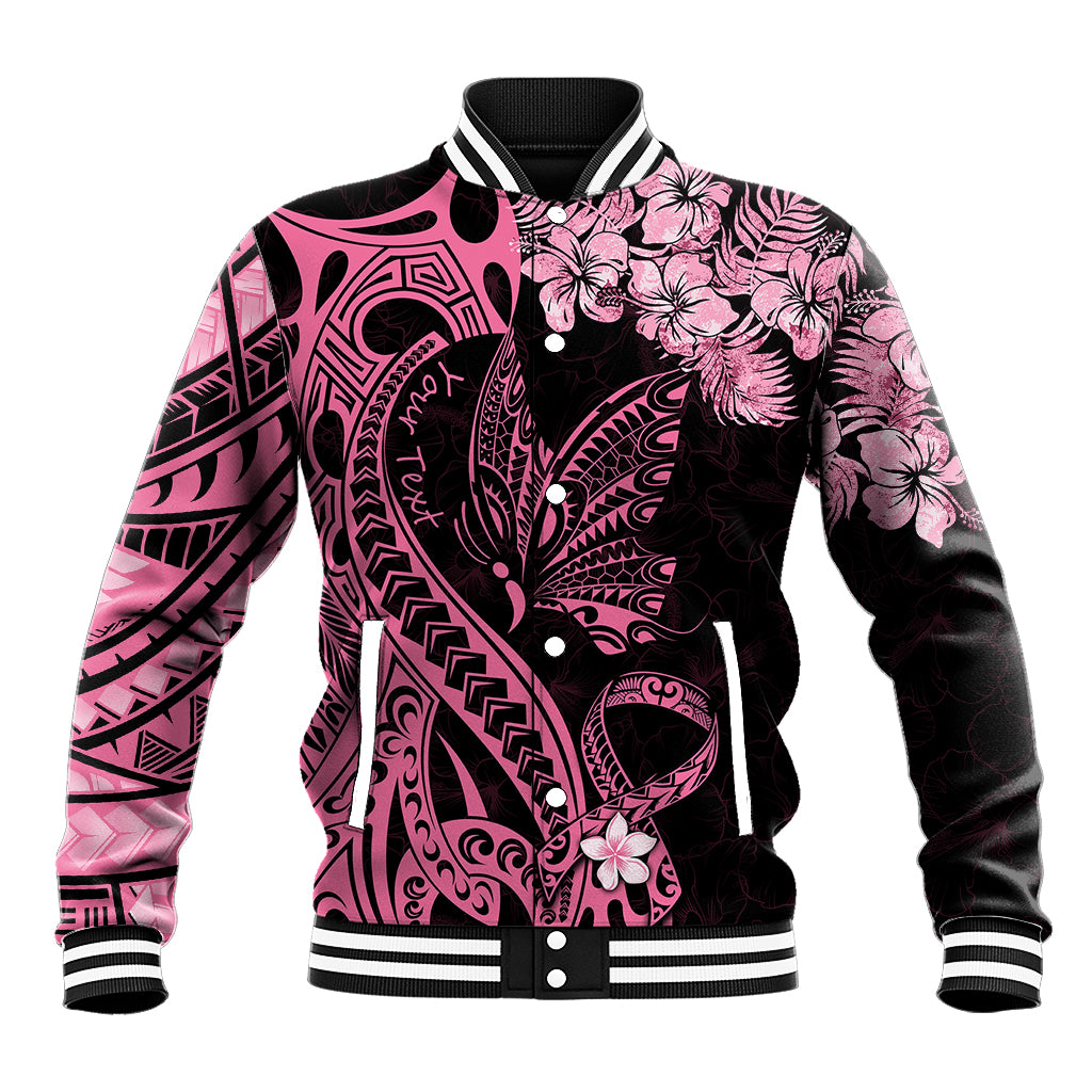 Personalised Polynesian Floral Butterfly Baseball Jacket Breast Cancer Pink Ribbon LT9 - Wonder Print Shop