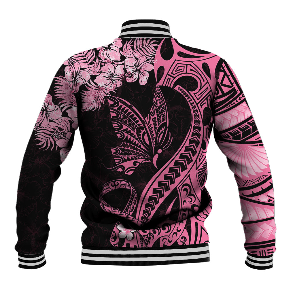 Personalised Polynesian Floral Butterfly Baseball Jacket Breast Cancer Pink Ribbon LT9 - Wonder Print Shop