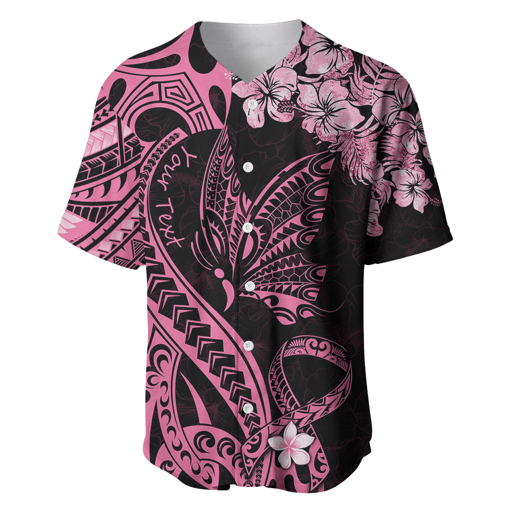 Personalised Polynesian Floral Butterfly Baseball Jersey Breast Cancer Pink Ribbon LT9 - Wonder Print Shop