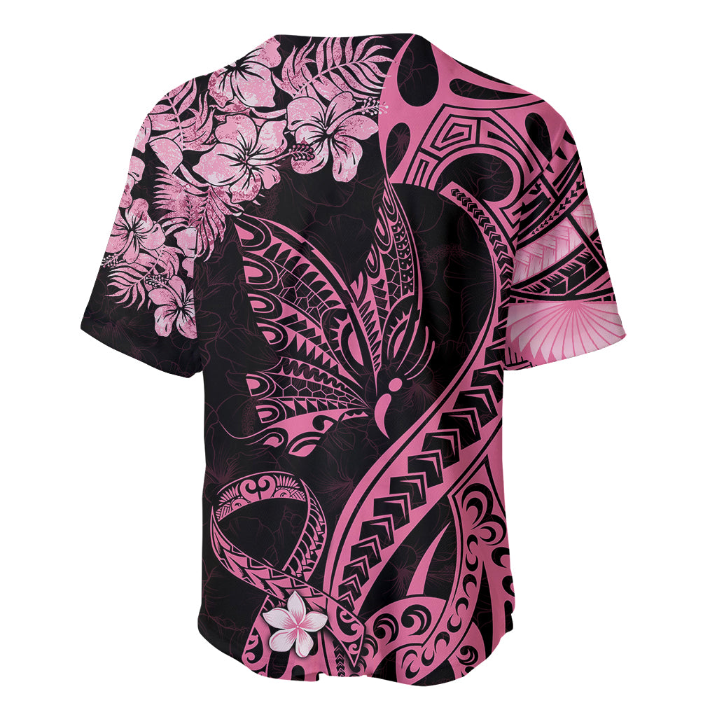 Personalised Polynesian Floral Butterfly Baseball Jersey Breast Cancer Pink Ribbon LT9 - Wonder Print Shop