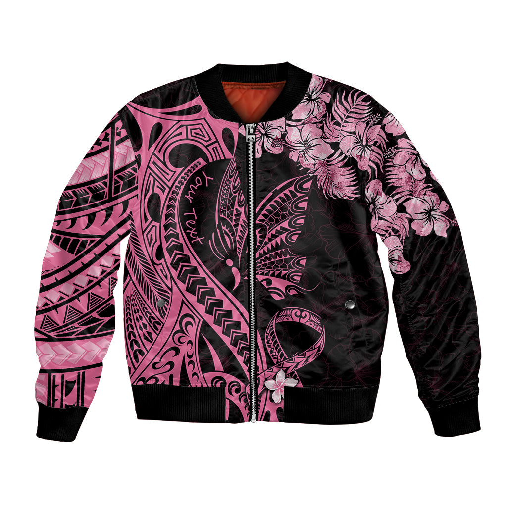 Personalised Polynesian Floral Butterfly Bomber Jacket Breast Cancer Pink Ribbon LT9 - Wonder Print Shop