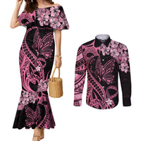 personalised-polynesian-floral-butterfly-couples-matching-mermaid-dress-and-long-sleeve-button-shirts-breast-cancer-pink-ribbon