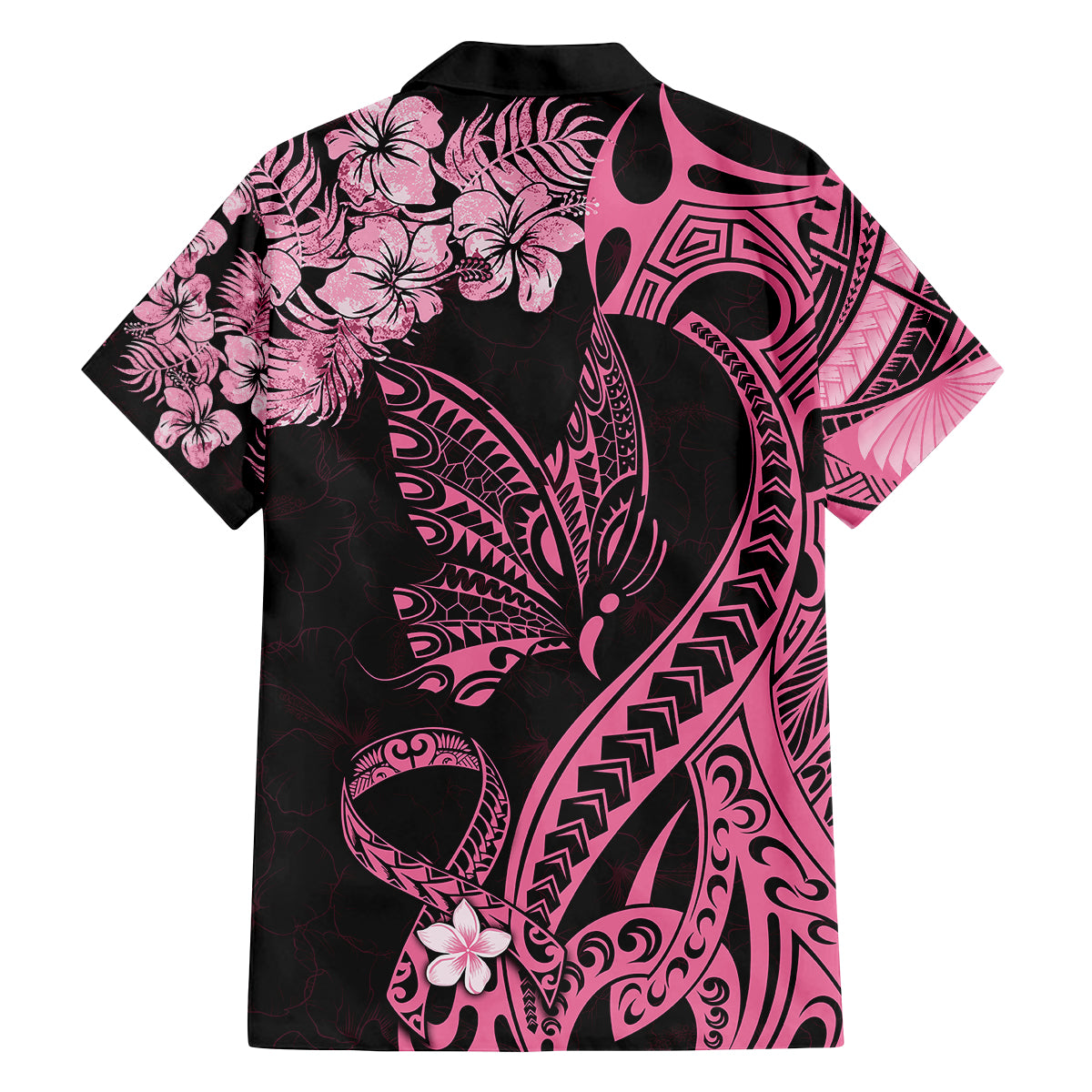 Personalised Polynesian Floral Butterfly Family Matching Mermaid Dress and Hawaiian Shirt Breast Cancer Pink Ribbon LT9 - Wonder Print Shop