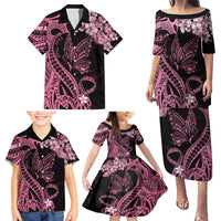 Personalised Polynesian Floral Butterfly Family Matching Puletasi Dress and Hawaiian Shirt Breast Cancer Pink Ribbon - Wonder Print Shop