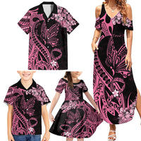Personalised Polynesian Floral Butterfly Family Matching Summer Maxi Dress and Hawaiian Shirt Breast Cancer Pink Ribbon - Wonder Print Shop