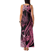 Personalised Polynesian Floral Butterfly Family Matching Tank Maxi Dress and Hawaiian Shirt Breast Cancer Pink Ribbon - Wonder Print Shop