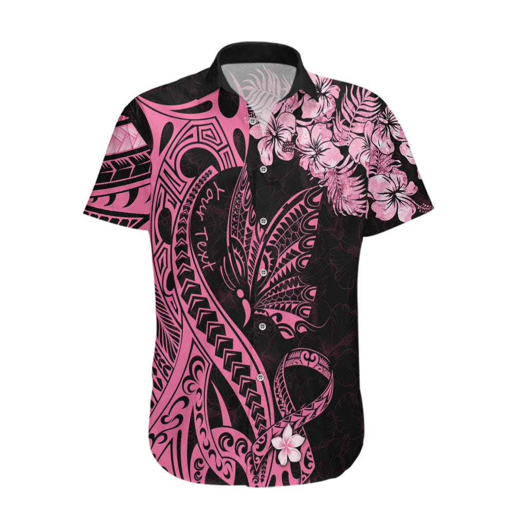 Personalised Polynesian Floral Butterfly Hawaiian Shirt Breast Cancer Pink Ribbon - Wonder Print Shop