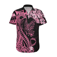 Personalised Polynesian Floral Butterfly Hawaiian Shirt Breast Cancer Pink Ribbon - Wonder Print Shop