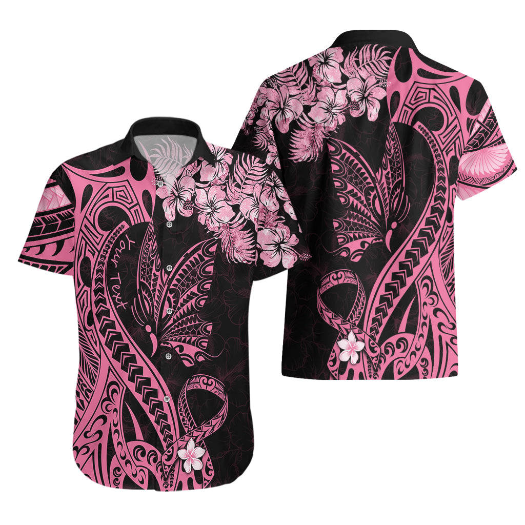 Personalised Polynesian Floral Butterfly Hawaiian Shirt Breast Cancer Pink Ribbon - Wonder Print Shop