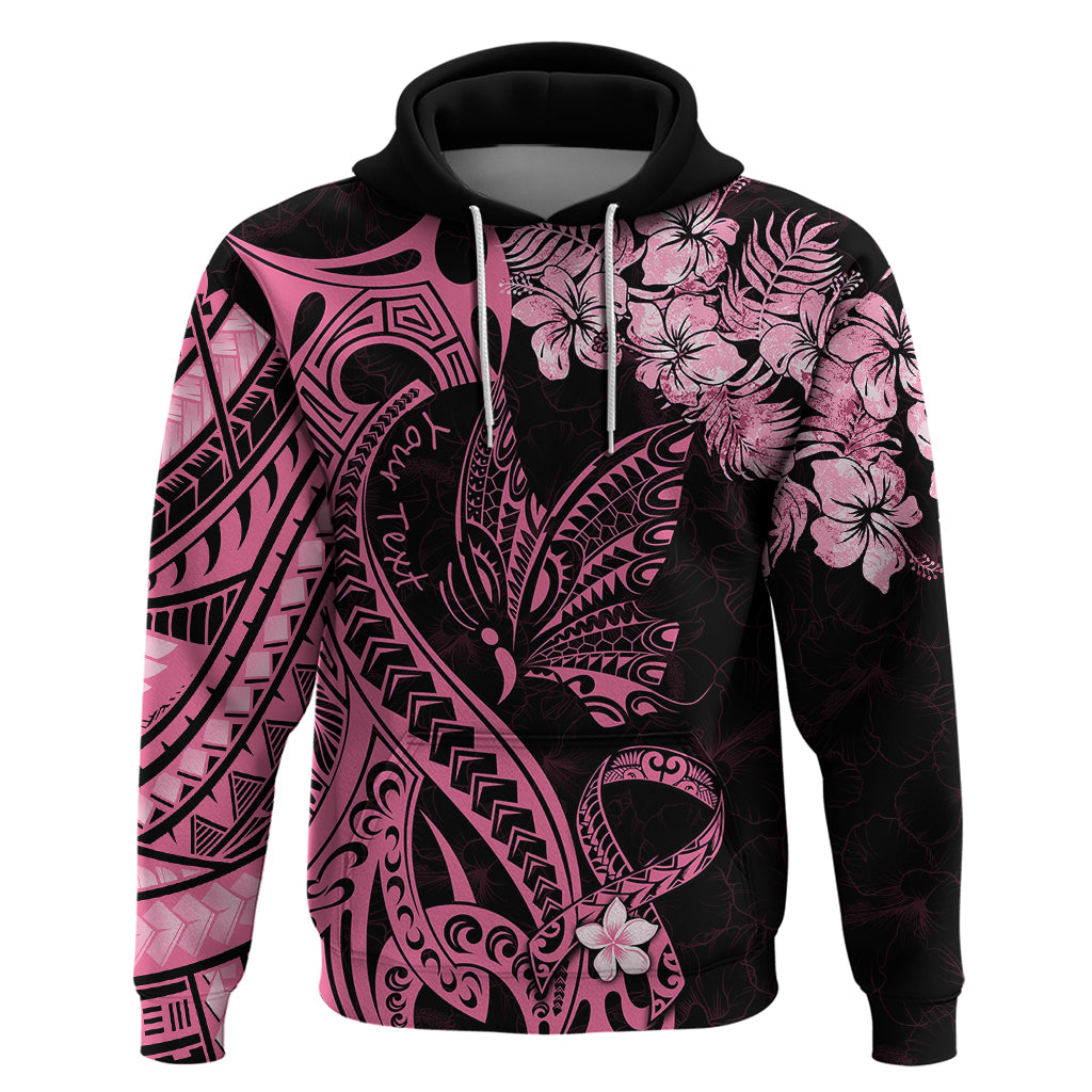Personalised Polynesian Floral Butterfly Hoodie Breast Cancer Pink Ribbon - Wonder Print Shop