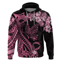 Personalised Polynesian Floral Butterfly Hoodie Breast Cancer Pink Ribbon - Wonder Print Shop