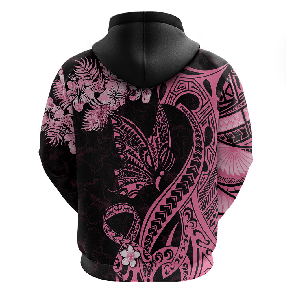 Personalised Polynesian Floral Butterfly Hoodie Breast Cancer Pink Ribbon - Wonder Print Shop