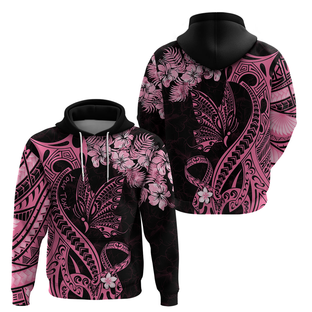 Personalised Polynesian Floral Butterfly Hoodie Breast Cancer Pink Ribbon - Wonder Print Shop