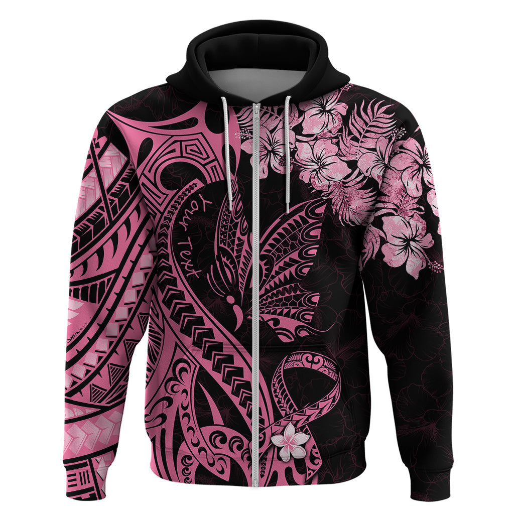 Personalised Polynesian Floral Butterfly Hoodie Breast Cancer Pink Ribbon - Wonder Print Shop