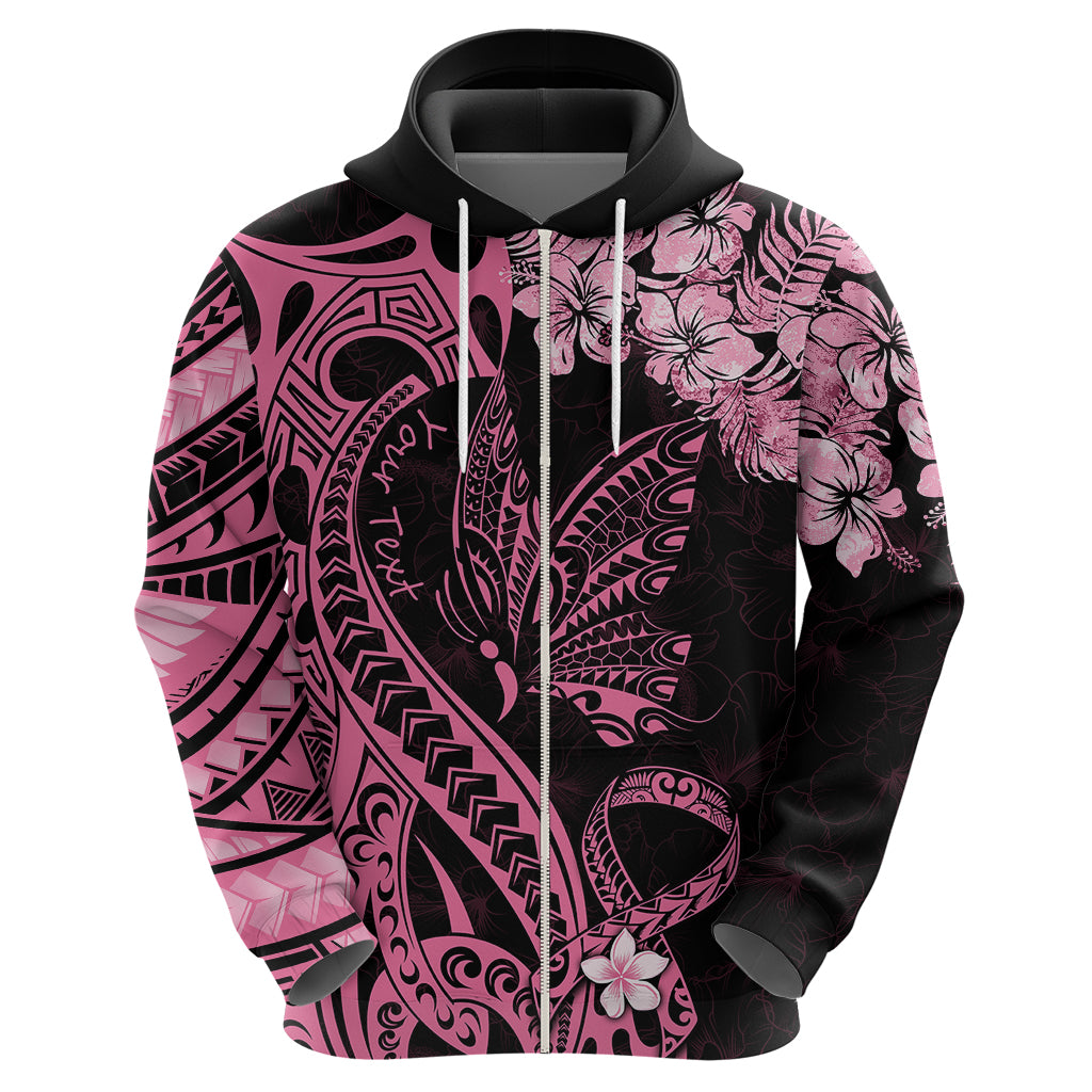 Personalised Polynesian Floral Butterfly Hoodie Breast Cancer Pink Ribbon - Wonder Print Shop