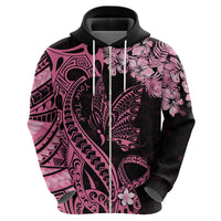 Personalised Polynesian Floral Butterfly Hoodie Breast Cancer Pink Ribbon - Wonder Print Shop