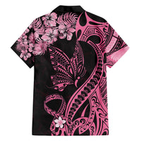 Personalised Polynesian Floral Butterfly Kid Hawaiian Shirt Breast Cancer Pink Ribbon - Wonder Print Shop