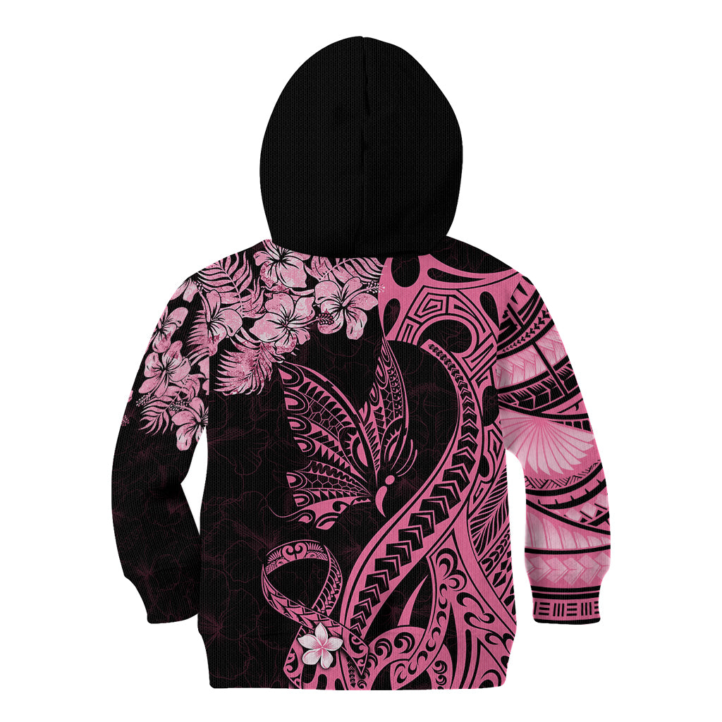 Personalised Polynesian Floral Butterfly Kid Hoodie Breast Cancer Pink Ribbon - Wonder Print Shop