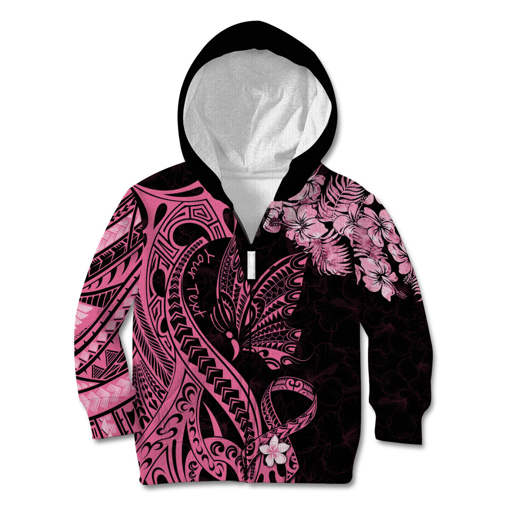Personalised Polynesian Floral Butterfly Kid Hoodie Breast Cancer Pink Ribbon - Wonder Print Shop