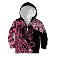 Personalised Polynesian Floral Butterfly Kid Hoodie Breast Cancer Pink Ribbon - Wonder Print Shop