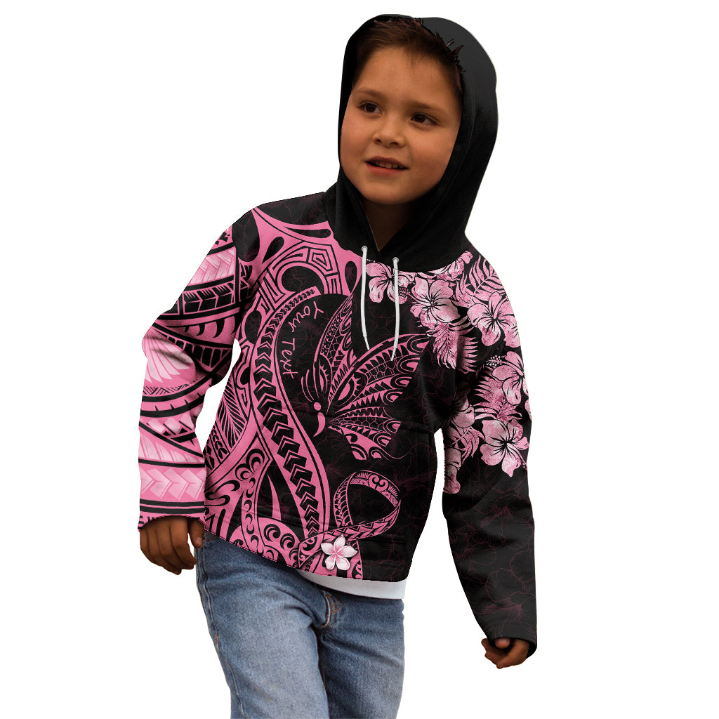 Personalised Polynesian Floral Butterfly Kid Hoodie Breast Cancer Pink Ribbon - Wonder Print Shop