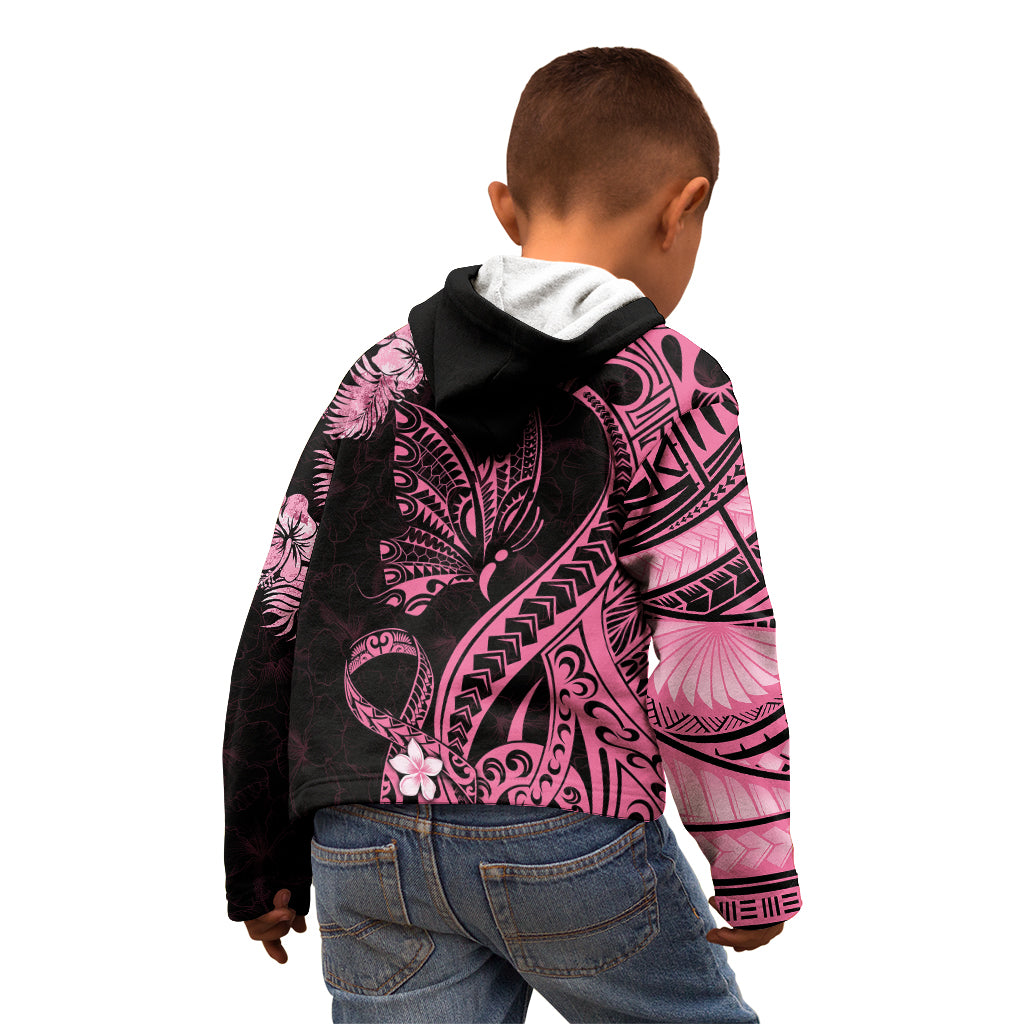 Personalised Polynesian Floral Butterfly Kid Hoodie Breast Cancer Pink Ribbon - Wonder Print Shop