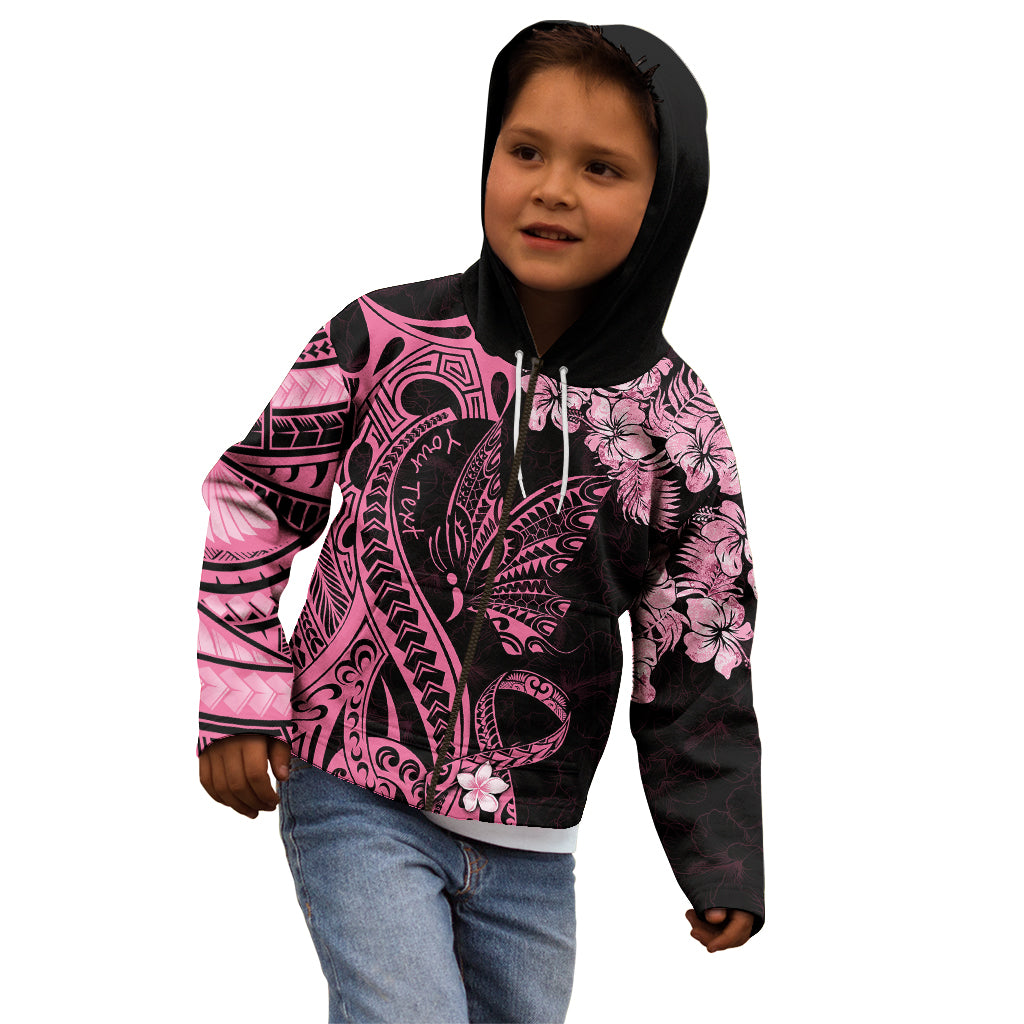 Personalised Polynesian Floral Butterfly Kid Hoodie Breast Cancer Pink Ribbon - Wonder Print Shop