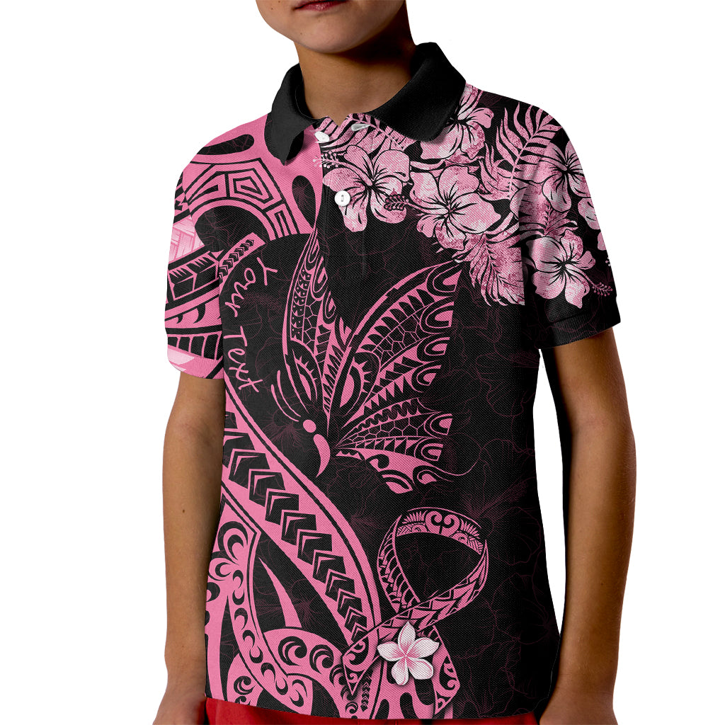 Personalised Polynesian Floral Butterfly Kid Polo Shirt Breast Cancer Pink Ribbon - Wonder Print Shop