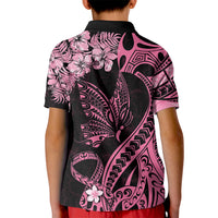 Personalised Polynesian Floral Butterfly Kid Polo Shirt Breast Cancer Pink Ribbon - Wonder Print Shop
