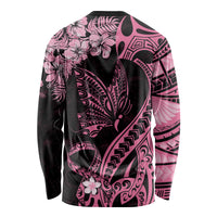 Personalised Polynesian Floral Butterfly Long Sleeve Shirt Breast Cancer Pink Ribbon - Wonder Print Shop