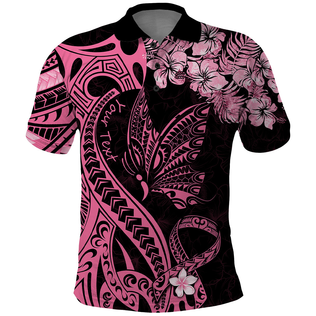 Personalised Polynesian Floral Butterfly Polo Shirt Breast Cancer Pink Ribbon - Wonder Print Shop
