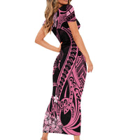 Personalised Polynesian Floral Butterfly Short Sleeve Bodycon Dress Breast Cancer Pink Ribbon - Wonder Print Shop