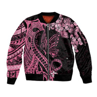 Personalised Polynesian Floral Butterfly Sleeve Zip Bomber Jacket Breast Cancer Pink Ribbon - Wonder Print Shop