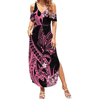 Personalised Polynesian Floral Butterfly Summer Maxi Dress Breast Cancer Pink Ribbon - Wonder Print Shop