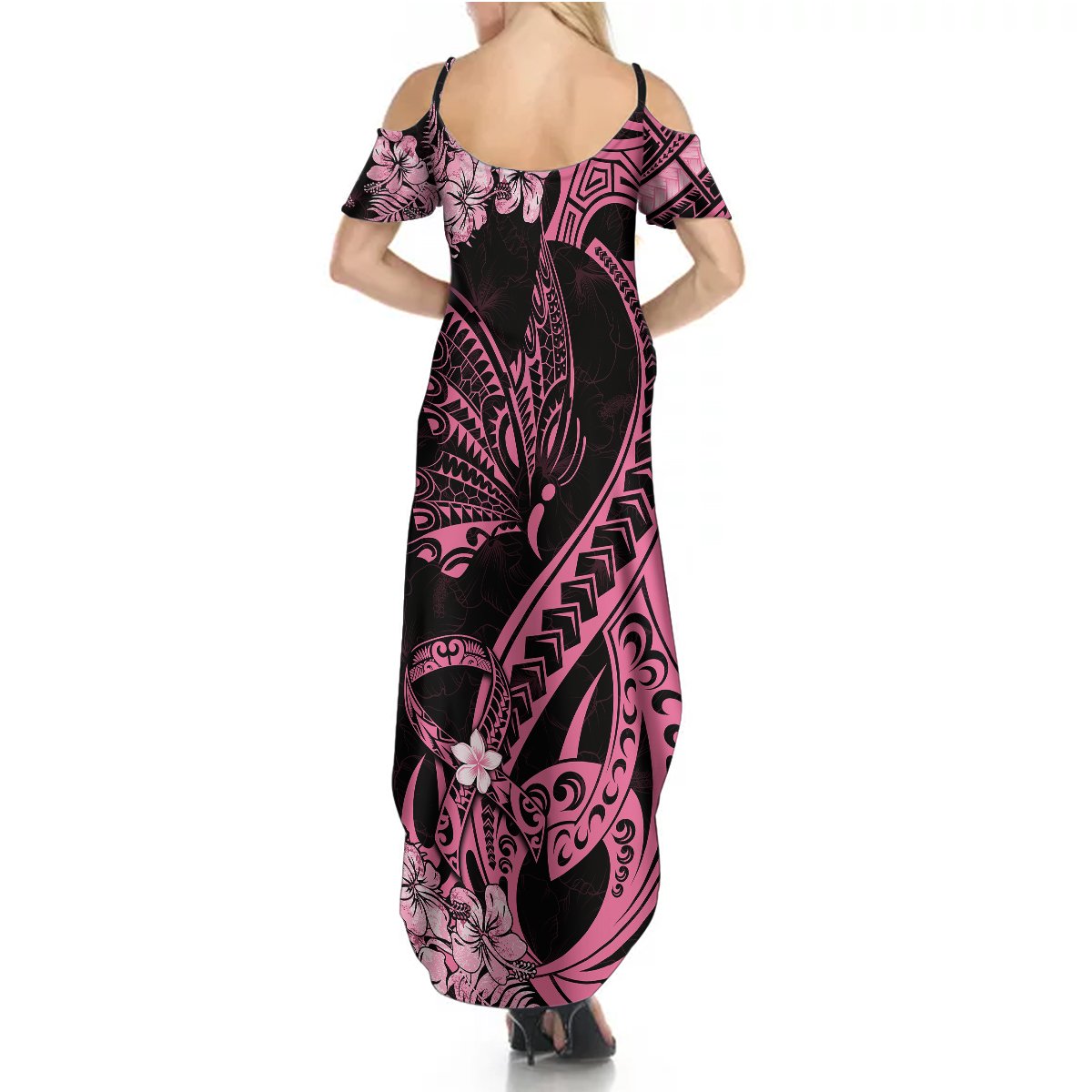 Personalised Polynesian Floral Butterfly Summer Maxi Dress Breast Cancer Pink Ribbon - Wonder Print Shop