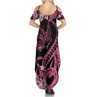 Personalised Polynesian Floral Butterfly Summer Maxi Dress Breast Cancer Pink Ribbon - Wonder Print Shop